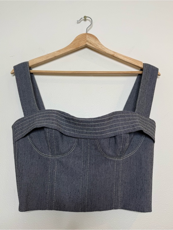 Coolrated Tops - Coolrated Miami Structured Bustier Linen Blend Denim Crop Top Thick Strap Tank